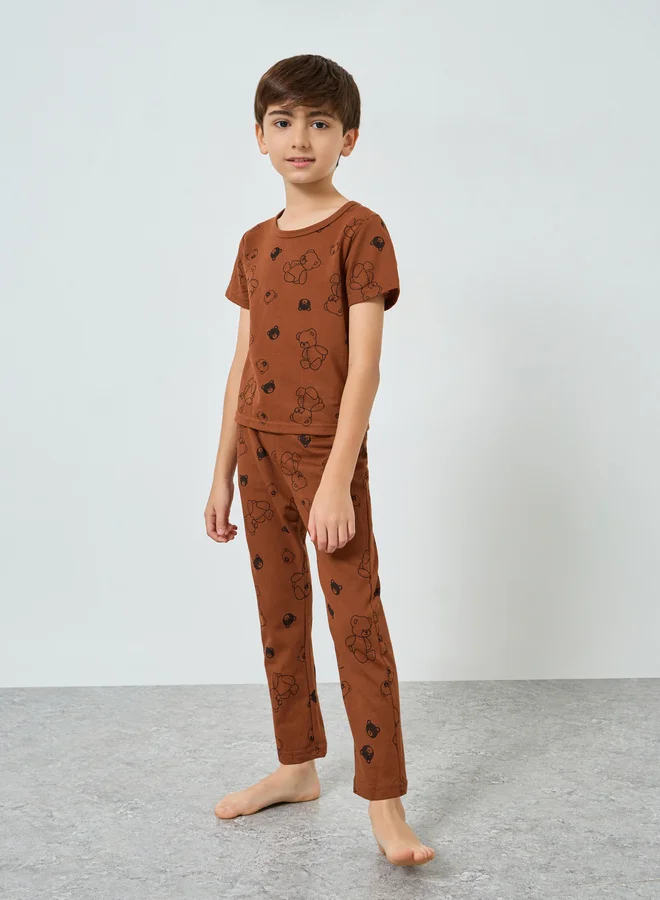 Styli Boys Teddy Print T-Shirt and Pyjama Set