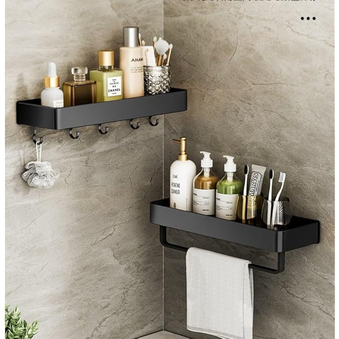 2 Pack Shower Caddy Bathroom Shower Shelf Shower Caddy Shelf Organizer with Towel Bar and Hooks Shower Organizer for Bathroom KitchenDual use of punching and non punching Size30cm - Image 4