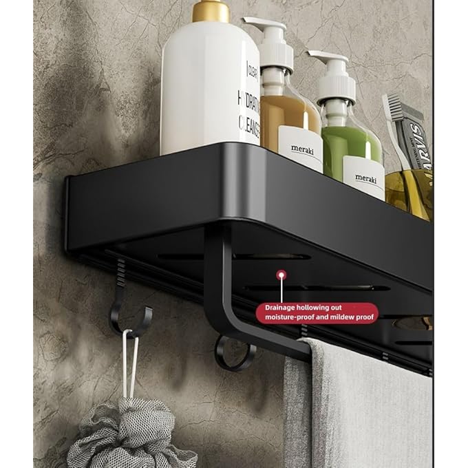 2 Pack Shower Caddy Bathroom Shower Shelf Shower Caddy Shelf Organizer with Towel Bar and Hooks Shower Organizer for Bathroom KitchenDual use of punching and non punching Size30cm - Image 2