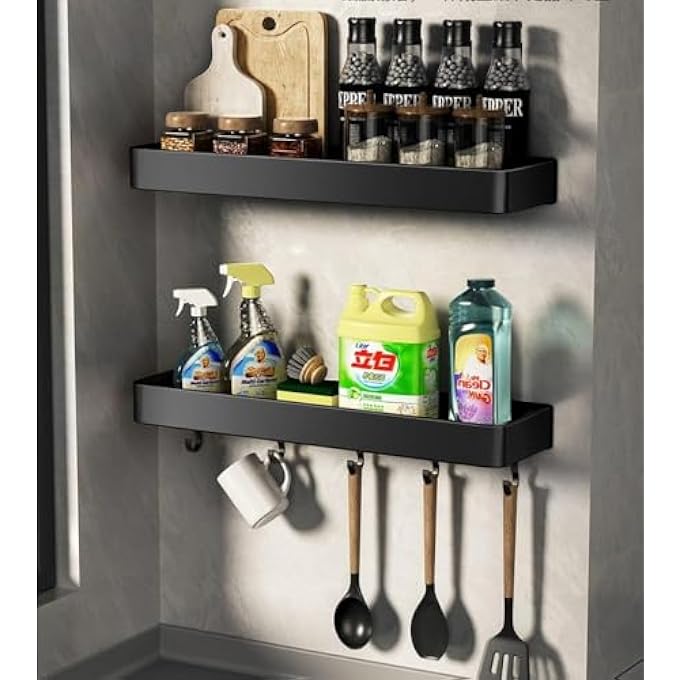 2 Pack Shower Caddy Bathroom Shower Shelf Shower Caddy Shelf Organizer with Towel Bar and Hooks Shower Organizer for Bathroom KitchenDual use of punching and non punching Size30cm - Image 5