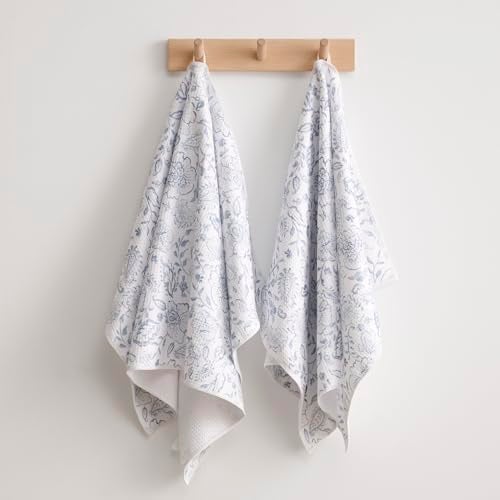 Nestinco Set of 2 Waffle Weave Kitchen Towels, 380 GSM Absorbent Quick-Dry Microfiber Dish Towels, Blue White Floral Tea Towels, 18 x 30 Inches, Kitchen Decor - Image 5