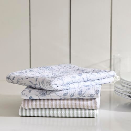 Nestinco Set of 2 Waffle Weave Kitchen Towels, 380 GSM Absorbent Quick-Dry Microfiber Dish Towels, Blue White Floral Tea Towels, 18 x 30 Inches, Kitchen Decor - Image 4