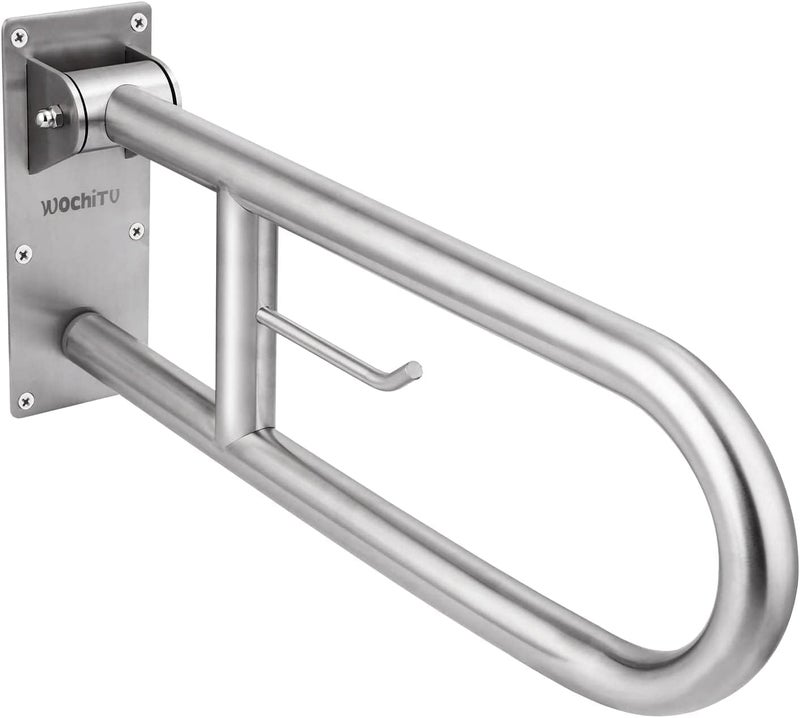 WochiTV 23.6 INCH Stainless Toilet Safety Rails, Handicap Grab Bars for Elderly, Disabled Flip-Up Bathroom Grab Bar with Paper Holder,Toilet Handrails Hand Grips Handle Shower Assist Aid - Image 1
