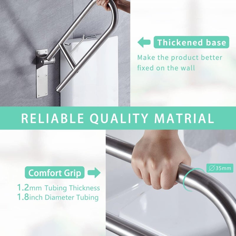 WochiTV 23.6 INCH Stainless Toilet Safety Rails, Handicap Grab Bars for Elderly, Disabled Flip-Up Bathroom Grab Bar with Paper Holder,Toilet Handrails Hand Grips Handle Shower Assist Aid - Image 3