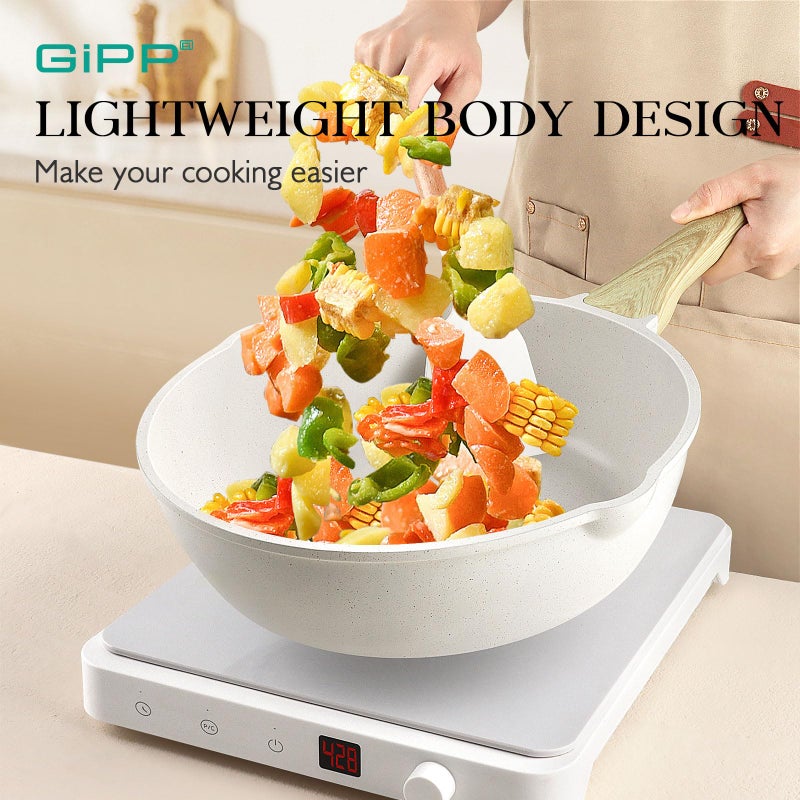 GiPP Pots and Pans Set Non Stick - 14 Pcs White Granite Kitchen Cookware Sets Nonstick Induction Cookware Cooking Pan Set with Frying Pans, Saucepans and Silicone Utensils, PFOS & PFOA Free - Image 4