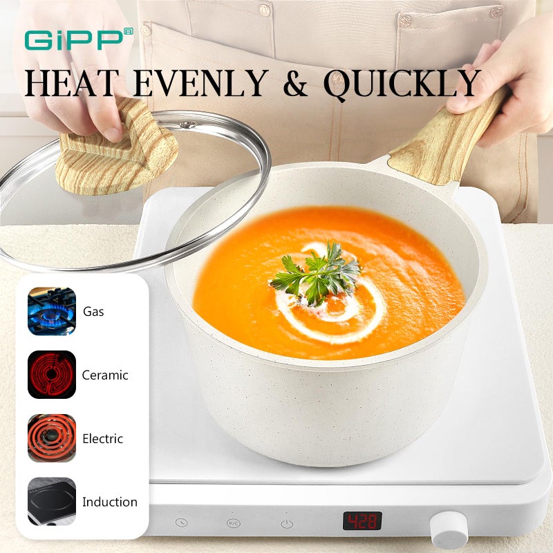 GiPP Pots and Pans Set Non Stick - 14 Pcs White Granite Kitchen Cookware Sets Nonstick Induction Cookware Cooking Pan Set with Frying Pans, Saucepans and Silicone Utensils, PFOS & PFOA Free - Image 3