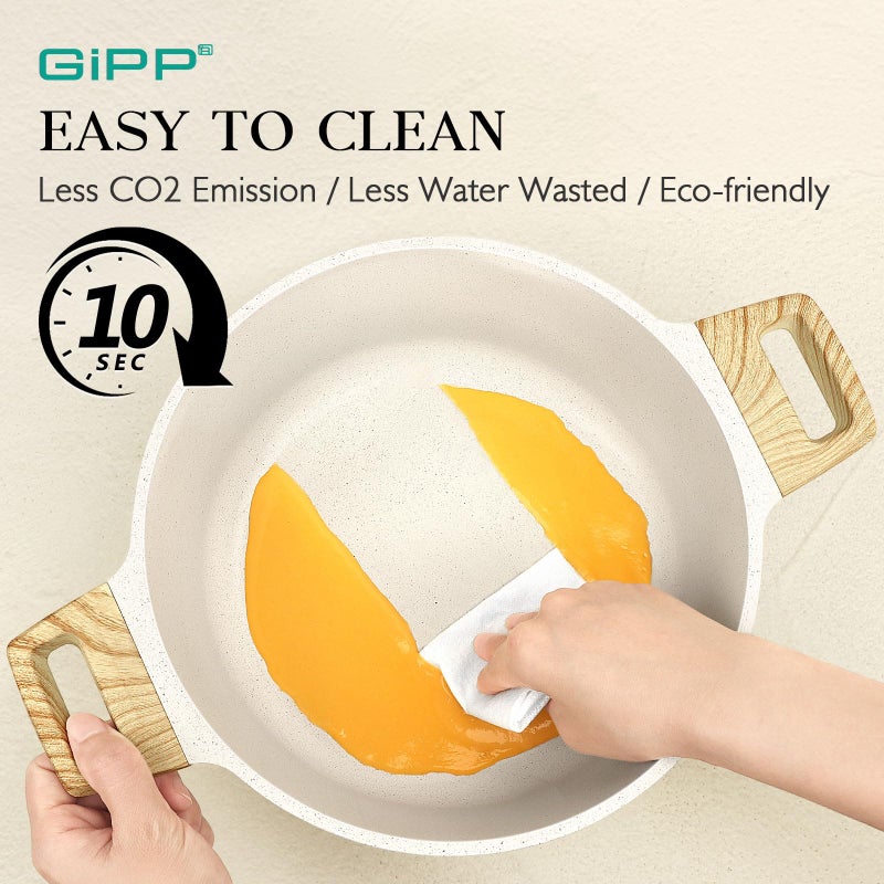 GiPP Pots and Pans Set Non Stick - 14 Pcs White Granite Kitchen Cookware Sets Nonstick Induction Cookware Cooking Pan Set with Frying Pans, Saucepans and Silicone Utensils, PFOS & PFOA Free - Image 5