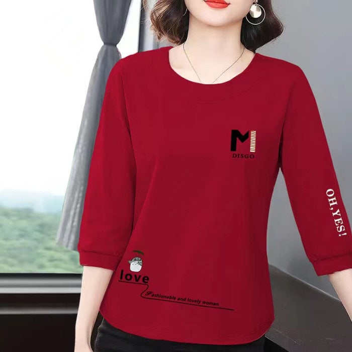 Cross-border Fashion 7 Points Short-sleeved T-shirt Women's Summer 2023 New Loose Slimming Round Neck Printed Casual All-match Base Shirt - Image 1