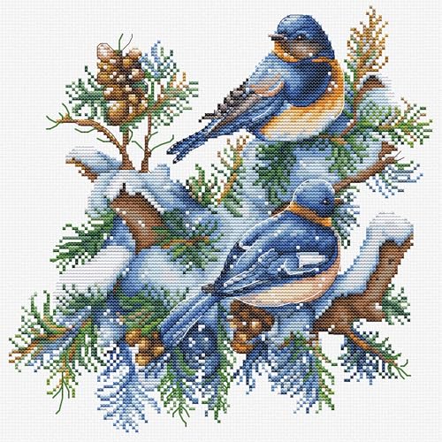 Luca-S Counted Cross Stitch Kit, DIY Embroidery Kit for Adults, The Birds-Winter Needlecraft Kit - Image 1