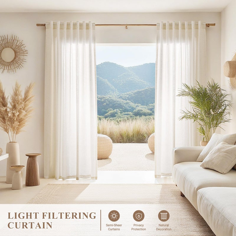 Joywell Cream Natural Back Tab Rod Pocket Linen Curtains 84 Inches Long 2 Panels for Living Room Bedroom Neutral Boho Farmhouse Rustic Light Filtering Semi Sheer Curtains Window Treatment 52x84 - Image 5