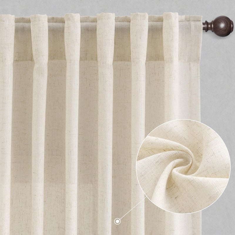 Joywell Cream Natural Back Tab Rod Pocket Linen Curtains 84 Inches Long 2 Panels for Living Room Bedroom Neutral Boho Farmhouse Rustic Light Filtering Semi Sheer Curtains Window Treatment 52x84 - Image 4