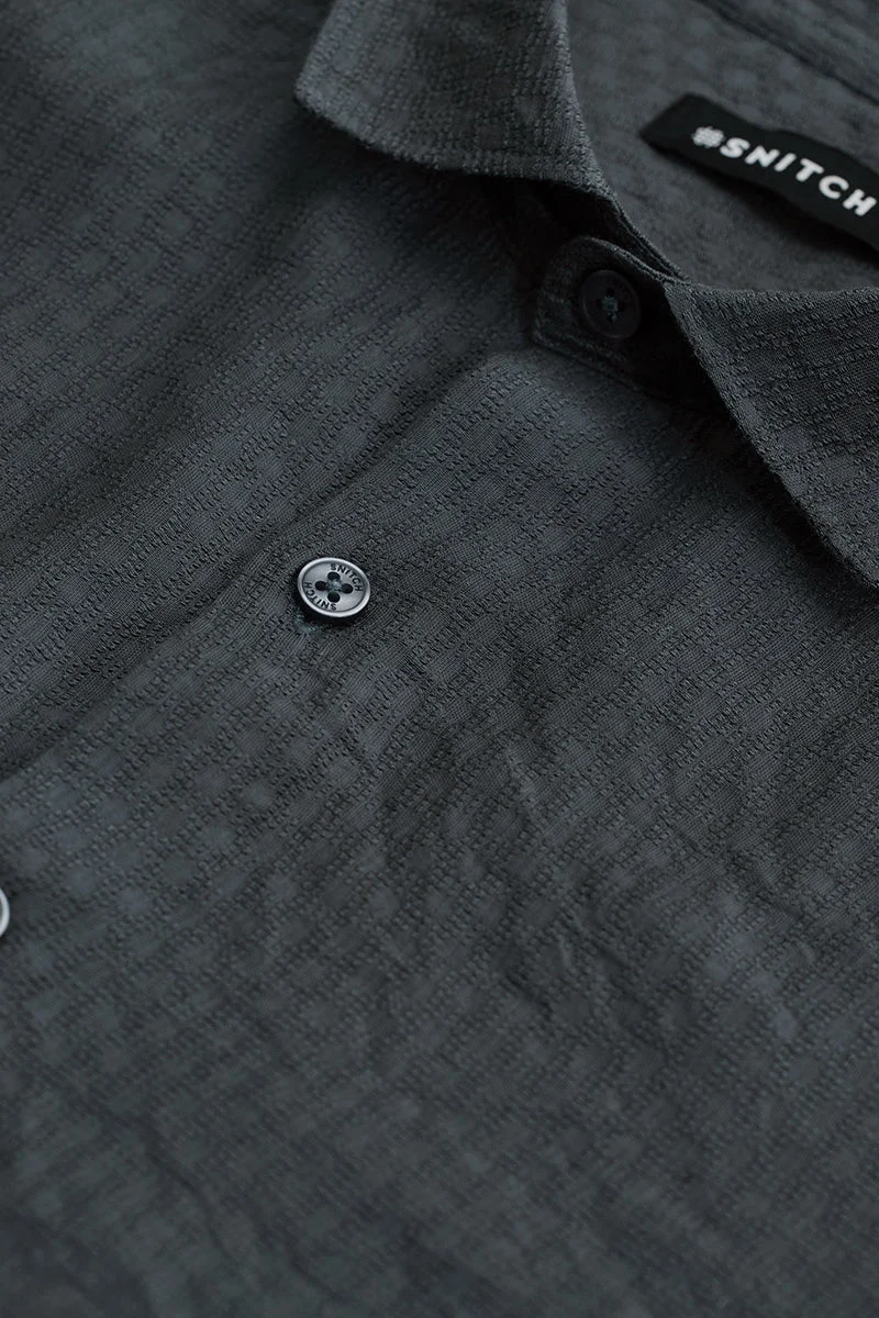 سنيتش Charcoal Grey Textured Long Sleeve Slim Fit Shirt