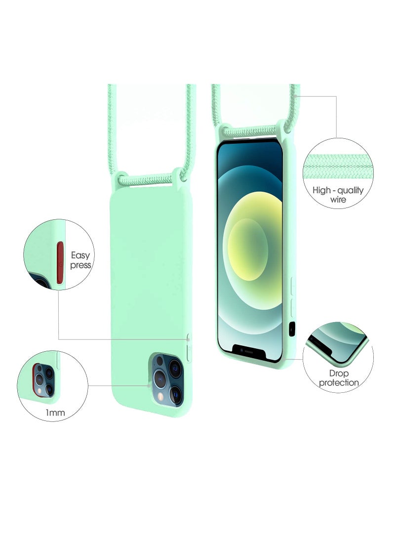 SYOSI 6.1 inch Crossbody Case Compatible with iPhone 12/12 Pro, Mint Green, Scratch Resistant and Bumps TPU Material Phone Mobile Cover Neck Cord Lanyard Strap - Image 3