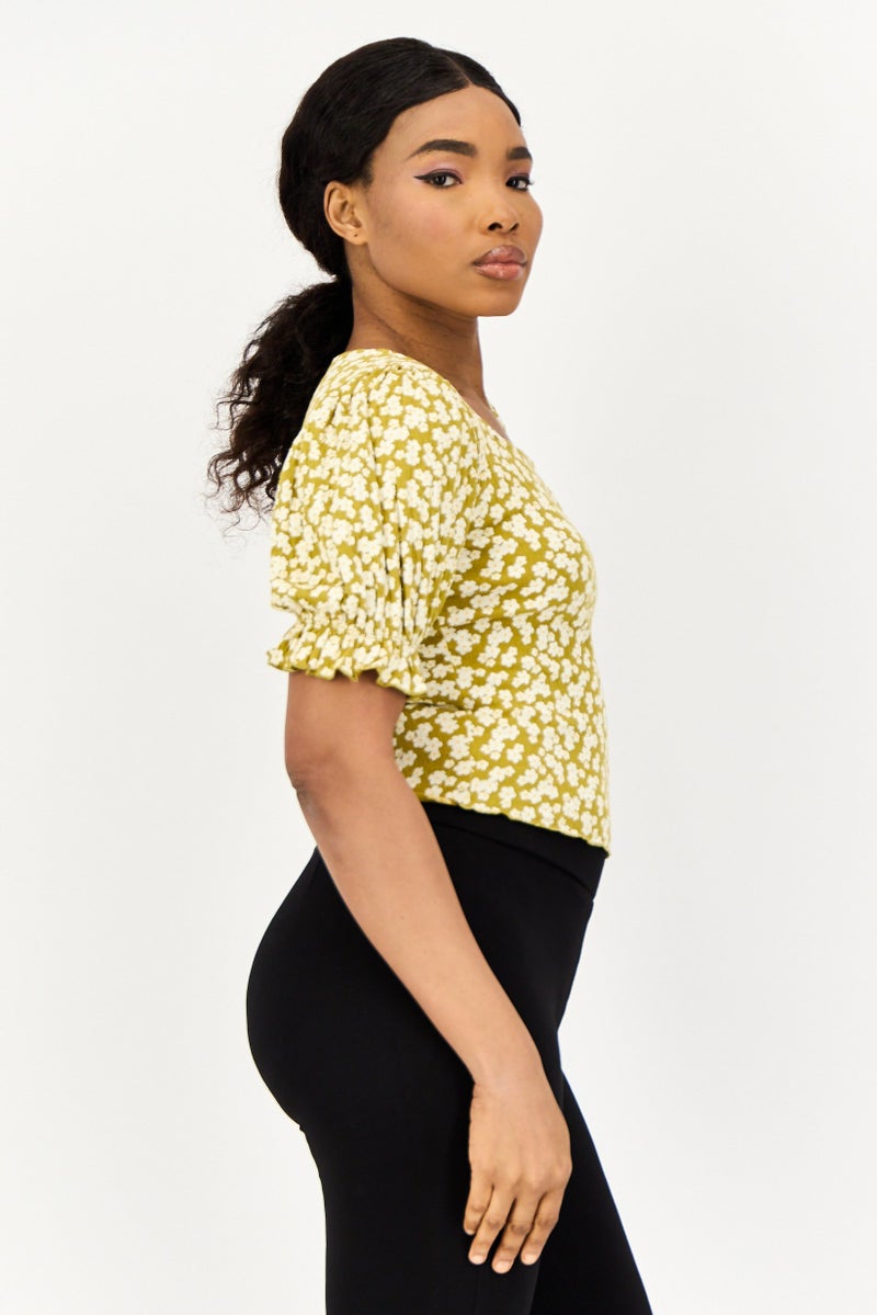 ONLY Women Square Neck Short Sleeve Floral Print Blouse, Multicolor  - Image 3