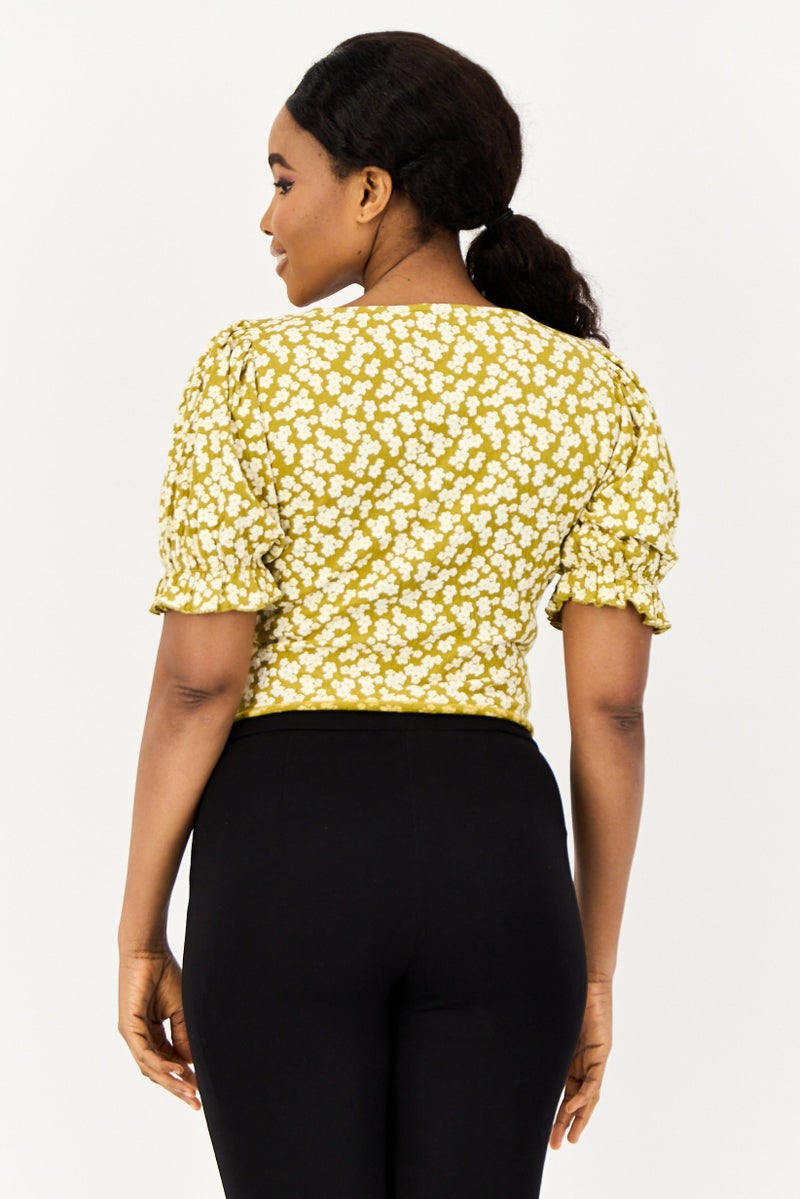 ONLY Women Square Neck Short Sleeve Floral Print Blouse, Multicolor  - Image 4
