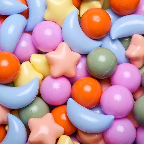 GOGOSO Ball Pit Balls Stars Moon Shapes Plastic Pitballs for Toddler Play Tent Baby Photo Props Kids Pool Water Toys Kiddie Pool Party DecorOrange Green Blue100pcs - Image 1