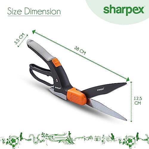 Sharpex Manual Grass Hedge Shears - 360° Rotation Blade, Precision Lawn Edge Trimmer with Heavy-Duty Serrated Blade - Comfortable Ergonomic Design, Dual-Sided Cutting (Orange) - Image 2