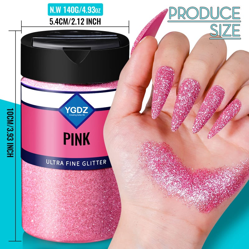 YGDZ Fine Glitter, YGDZ 140G 4.93OZ Glitter Powder for Tumblers Resin Crafts, Cosmetic Nail Face Body Painting Hair Glitter, Pink - Image 4