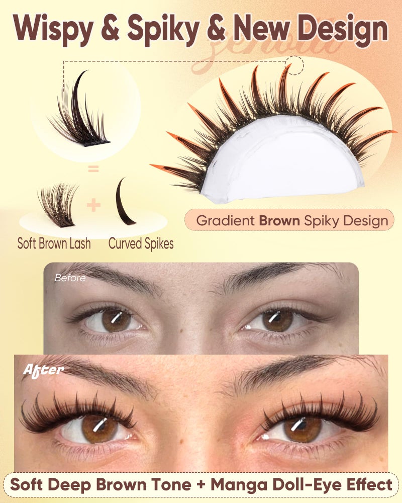 zenotti Brown Lash Clusters Manga Eyelash Clusters Dark Brown Wispy Cluster Eyelash Extensions Short 10-14mm Fairy Individual Lashes Natural Anime Lashes Extensions 160PCS by zenotti - Image 4