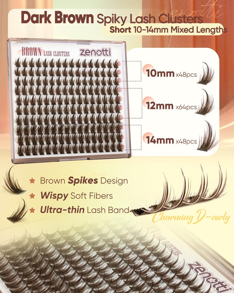 zenotti Brown Lash Clusters Manga Eyelash Clusters Dark Brown Wispy Cluster Eyelash Extensions Short 10-14mm Fairy Individual Lashes Natural Anime Lashes Extensions 160PCS by zenotti - Image 3