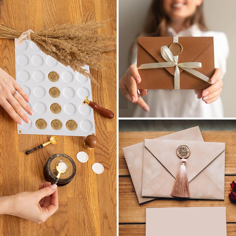 Prudiut Wax Seal Mold Kit for Wax Seal Stamp, 360 Pcs Double Sided Adhesive Wax Seal Stickers and 30-Cavity Wax Seal Mold for Making Envelopes and Invitation Letter - Image 5