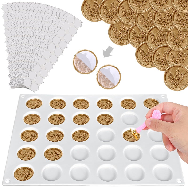 Prudiut Wax Seal Mold Kit for Wax Seal Stamp, 360 Pcs Double Sided Adhesive Wax Seal Stickers and 30-Cavity Wax Seal Mold for Making Envelopes and Invitation Letter - Image 1