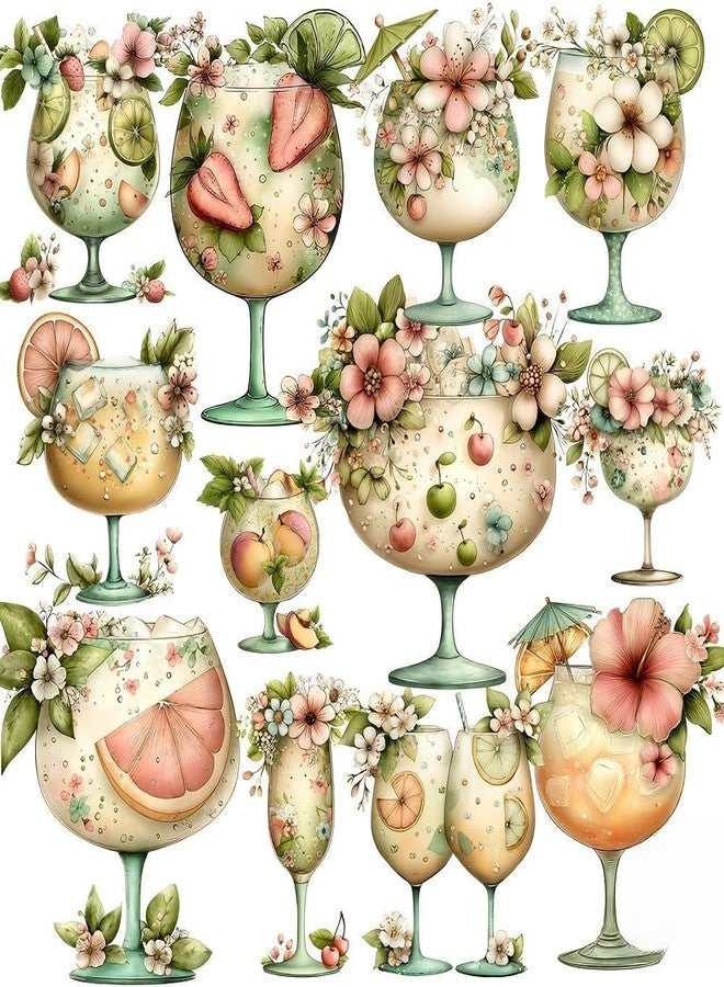 SLGIFT Vintage Summer Cocktail Cup Sticker Set for Decorating Diaries and Photo Albums, Including Cut-Out Stationery Stickers - Image 1
