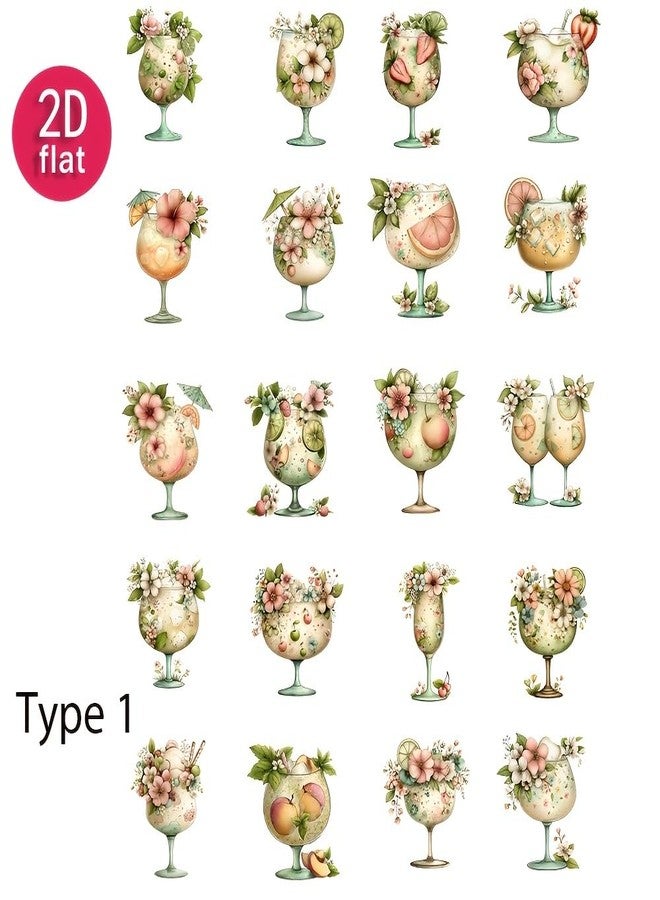 SLGIFT Vintage Summer Cocktail Cup Sticker Set for Decorating Diaries and Photo Albums, Including Cut-Out Stationery Stickers - Image 5