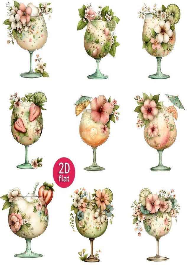 SLGIFT Vintage Summer Cocktail Cup Sticker Set for Decorating Diaries and Photo Albums, Including Cut-Out Stationery Stickers - Image 3