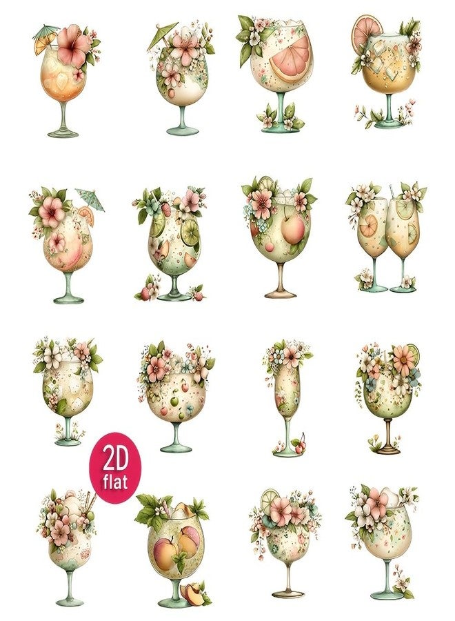 SLGIFT Vintage Summer Cocktail Cup Sticker Set for Decorating Diaries and Photo Albums, Including Cut-Out Stationery Stickers - Image 4
