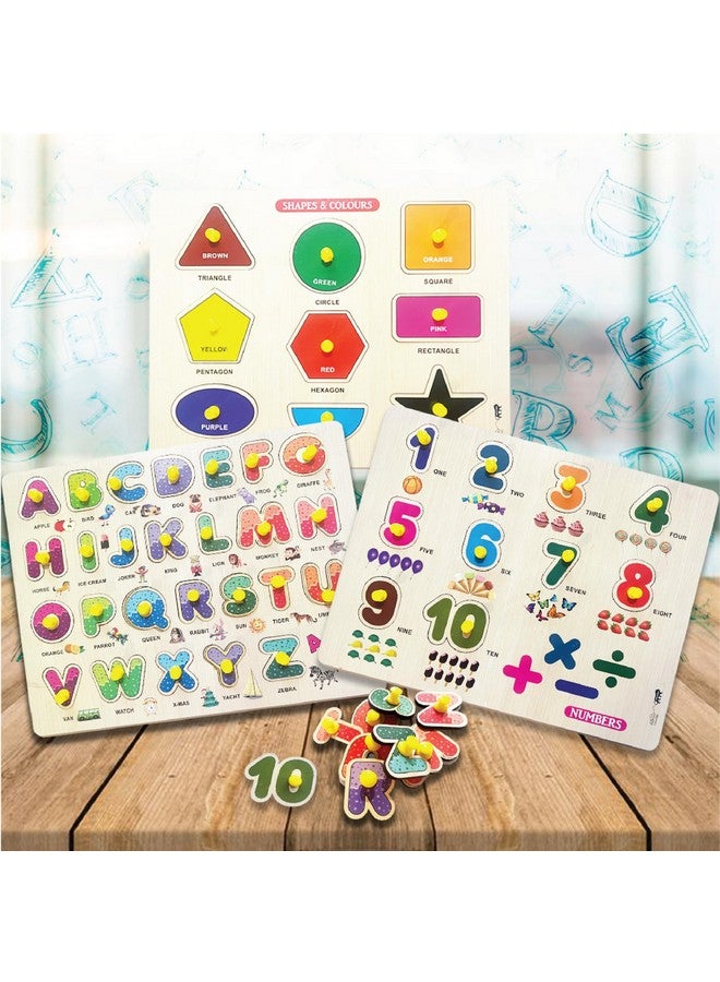 ToyMagic My Learning Activity Board Set of 3|Wooden Alphabets, NumbersIShapes|Educational Activity Toy|Matching & Sorting Board Puzzle for Pre-School Toddler Baby|Birthday Gift for 3+|Made in India - Image 1