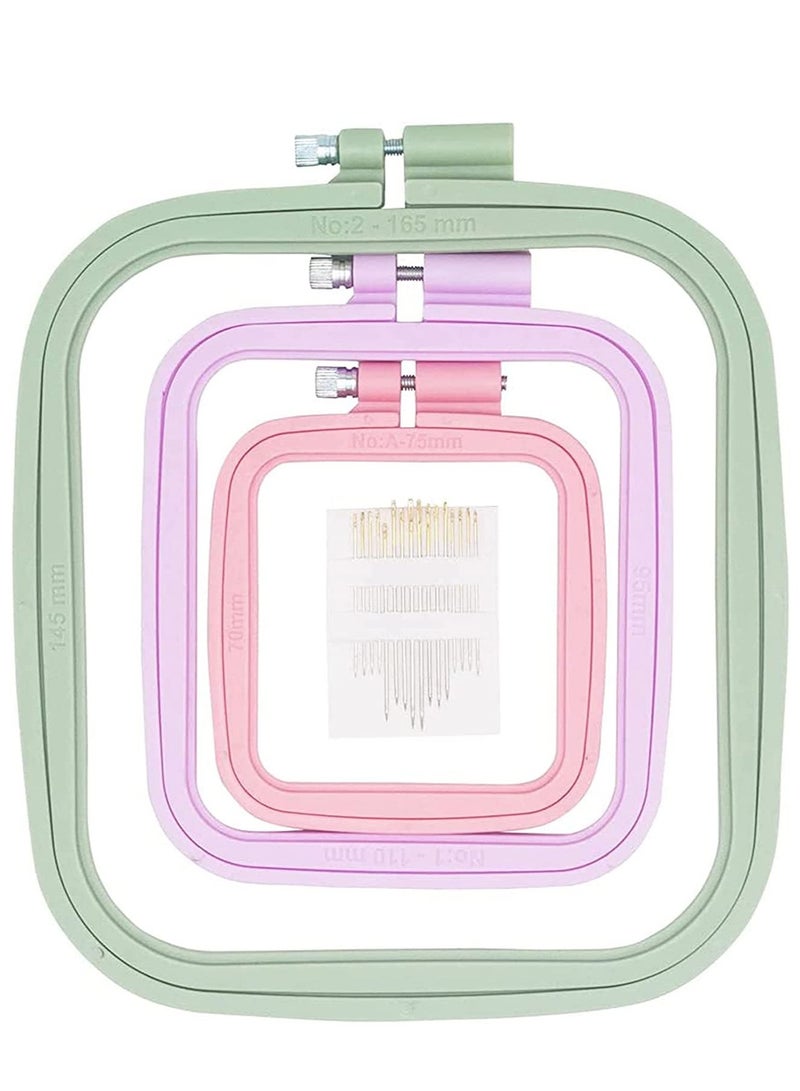 SYOSI KASTWAVE 3 Pieces 3 Sizes Square Embroidery Hoops, Cross Stitch Hoop and ABS Plastic Embroidery Hoops for Embroidery, Cross Stitch and DIY Craft Sewing  - Image 1