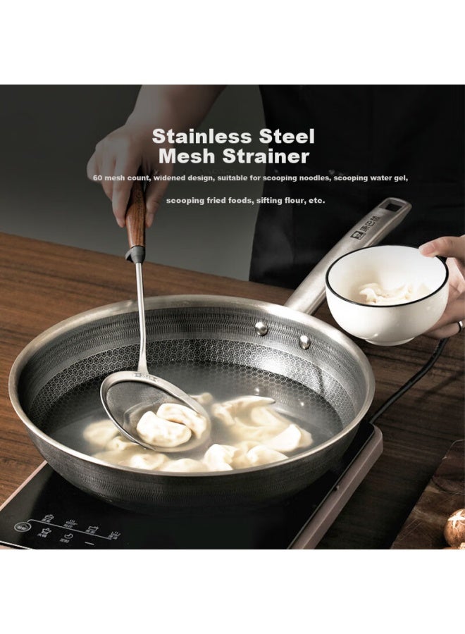 KBH Kbh Stainless Steel Skimmer With Walnut Handle, Household Oil Filter Spoon For Kitchen, Oil Residue Skimmer, Foam Skimmer - Image 2