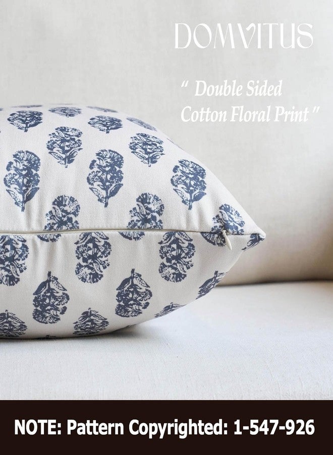 DOMVITUS Set of 2 Floral Pillow Covers 18x18, Block Print Pillow Covers Vintage Neutral Decorative Farmhouse Throw Pillow Covers for Couch Bed Living Room Dusty Blue - Image 2