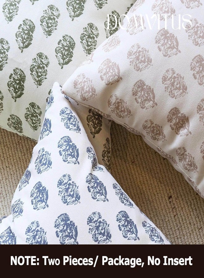 DOMVITUS Set of 2 Floral Pillow Covers 18x18, Block Print Pillow Covers Vintage Neutral Decorative Farmhouse Throw Pillow Covers for Couch Bed Living Room Dusty Blue - Image 5