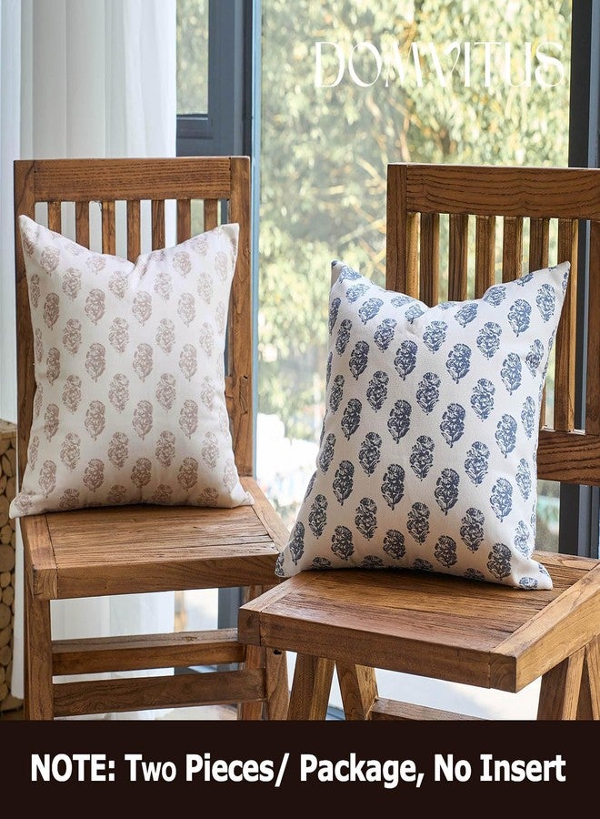DOMVITUS Set of 2 Floral Pillow Covers 18x18, Block Print Pillow Covers Vintage Neutral Decorative Farmhouse Throw Pillow Covers for Couch Bed Living Room Dusty Blue - Image 4