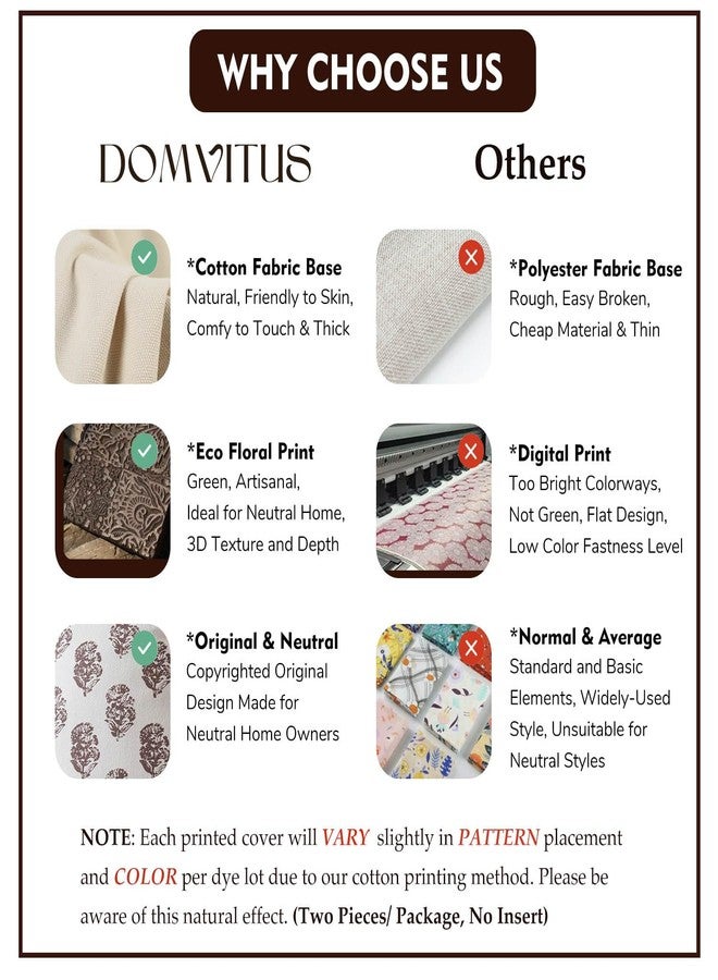 DOMVITUS Set of 2 Floral Pillow Covers 18x18, Block Print Pillow Covers Vintage Neutral Decorative Farmhouse Throw Pillow Covers for Couch Bed Living Room Dusty Blue - Image 3