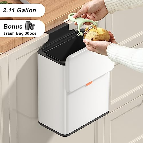 Mbillion Kitchen Compost Bin Hanging Trash Can with Lid 21 Gallon Stainless Steel Garbage Can for Kitchen Cabinet Door Mounted Trash Can Under Sink Door RV BathroomWhite - Image 3