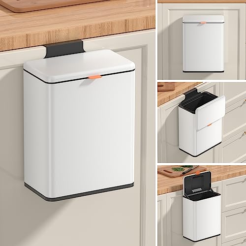 Mbillion Kitchen Compost Bin Hanging Trash Can with Lid 21 Gallon Stainless Steel Garbage Can for Kitchen Cabinet Door Mounted Trash Can Under Sink Door RV BathroomWhite - Image 1