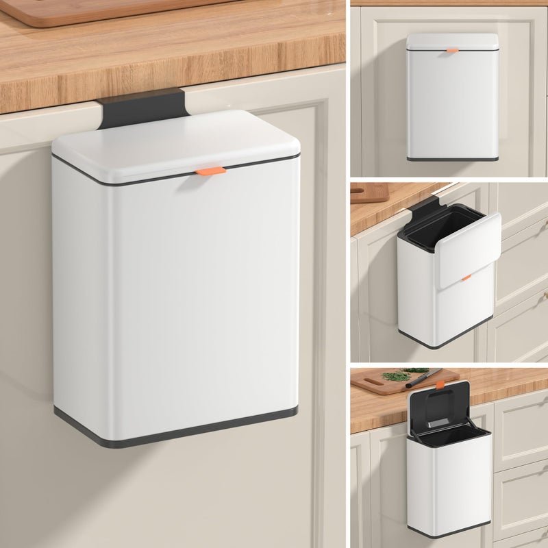Mbillion Kitchen Compost Bin Hanging Trash Can with Lid 21 Gallon Stainless Steel Garbage Can for Kitchen Cabinet Door Mounted Trash Can Under Sink Door RV BathroomWhite - Image 2