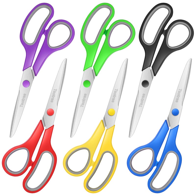 Taotree Scissors Bulk Set of 6-Pack, Taotree 8" Scissors All Purpose Comfort Grip Sharp Shears for Office School Supplies, High/Middle School Student Teacher Home Art Craft Sewing Fabric, Scrapbook Supplies - Image 1