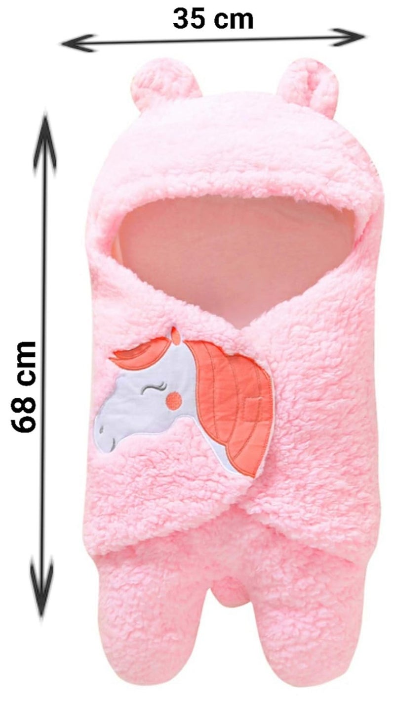 BRANDONN Fleece New Born Hooded Supersoft Baby Blanket Wrapper Cum Sleeping Bag For Babies (Pink, 0-6 Months) Lightweight - Image 2