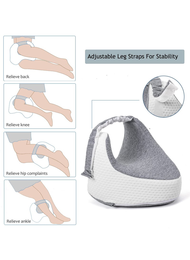 SOLARAE Orthopedic Knee Pillow for Side Sleepers, Memory Foam Leg Pillow for Pregnancy Sciatica Back Hip Pain Relief Knee Support Pillows with Adjustable Strap (Grey) - Image 2