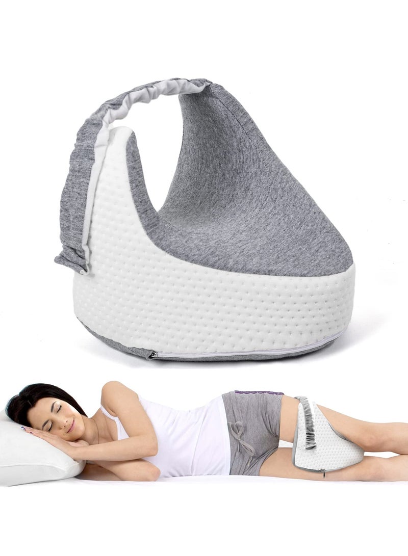 SOLARAE Orthopedic Knee Pillow for Side Sleepers, Memory Foam Leg Pillow for Pregnancy Sciatica Back Hip Pain Relief Knee Support Pillows with Adjustable Strap (Grey) - Image 1