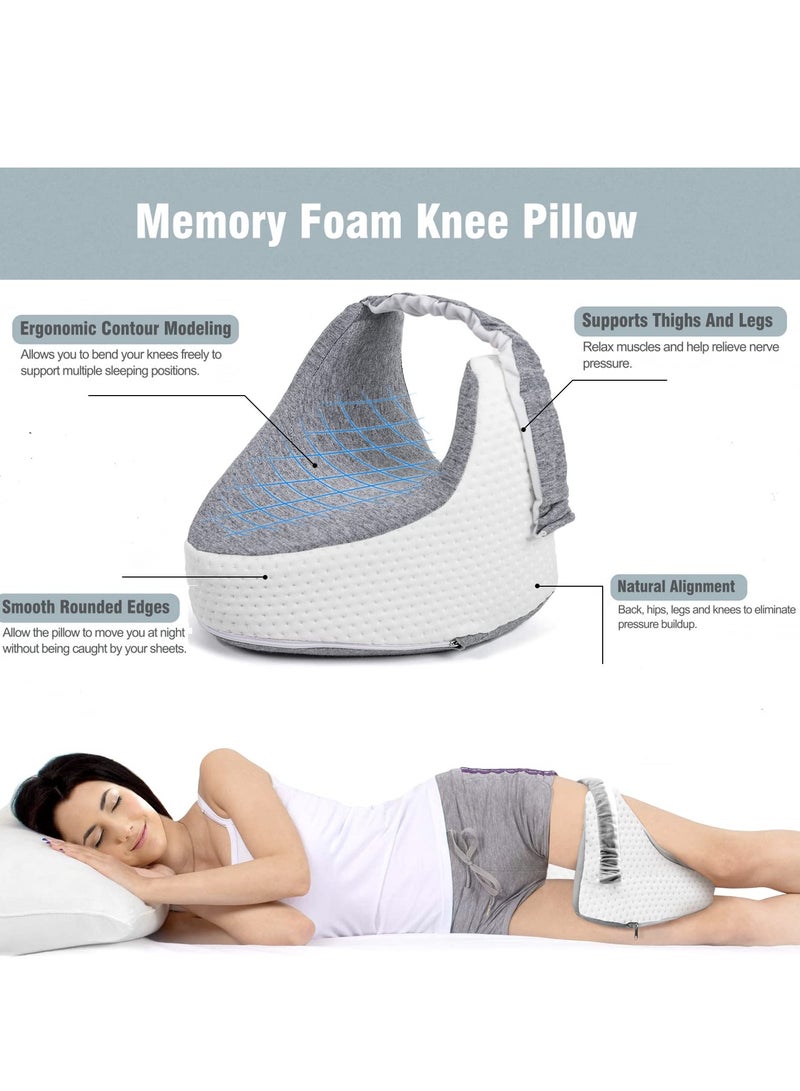 SOLARAE Orthopedic Knee Pillow for Side Sleepers, Memory Foam Leg Pillow for Pregnancy Sciatica Back Hip Pain Relief Knee Support Pillows with Adjustable Strap (Grey) - Image 3