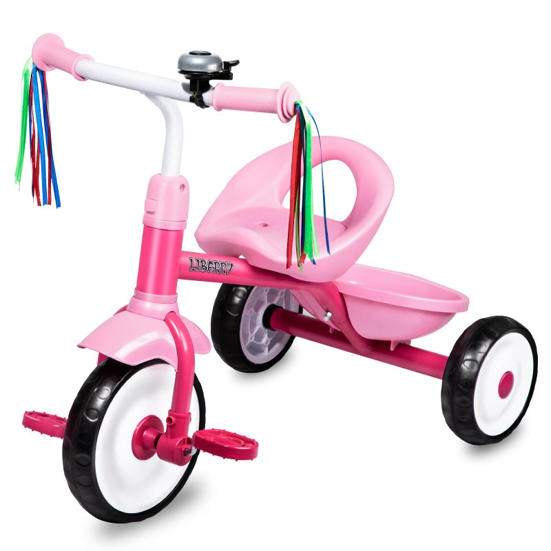 Liberry Toddler Tricycle Age 2 3 4 Years Old Kids Trike with Bell Back Basket and Removable Pedal 3 Wheel Bike Birthday Toys Gift for Girls Boys Pink - Image 2