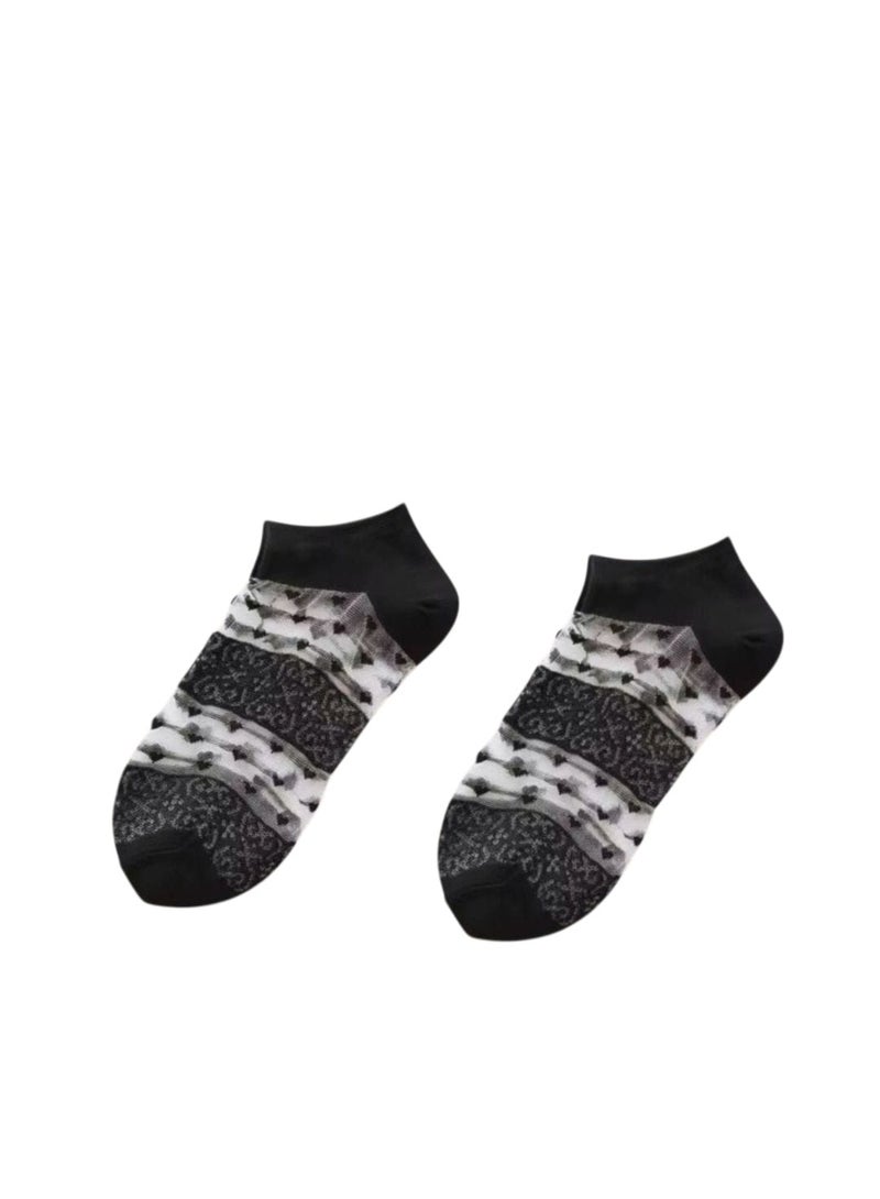 2 Pairs Cute Chefon Style  Socks for Women – Soft Cotton Ankle Socks – Stylish Spring Design  - Image 1