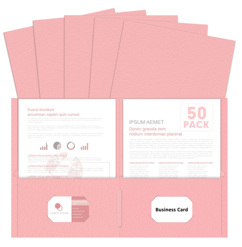 PANDRI Two Pocket Folders, PANDRI 50 Pack 2 Pocket Folders, Letter Size Paper File Folder for School Office Home Business, Pink - Image 1
