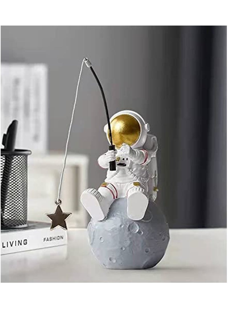 Astronaut Statues Golden Astronaut Figurine, Astronaut Fishing Star Figure Resin Spaceman Planet Desk Ornament, Sculpture Fine Collection Spaceman Figure Ornament for Home/Desktop/Car - Image 5