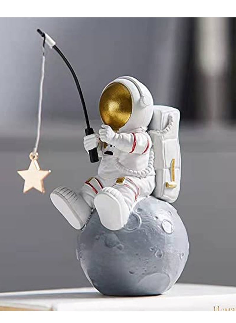Astronaut Statues Golden Astronaut Figurine, Astronaut Fishing Star Figure Resin Spaceman Planet Desk Ornament, Sculpture Fine Collection Spaceman Figure Ornament for Home/Desktop/Car - Image 2